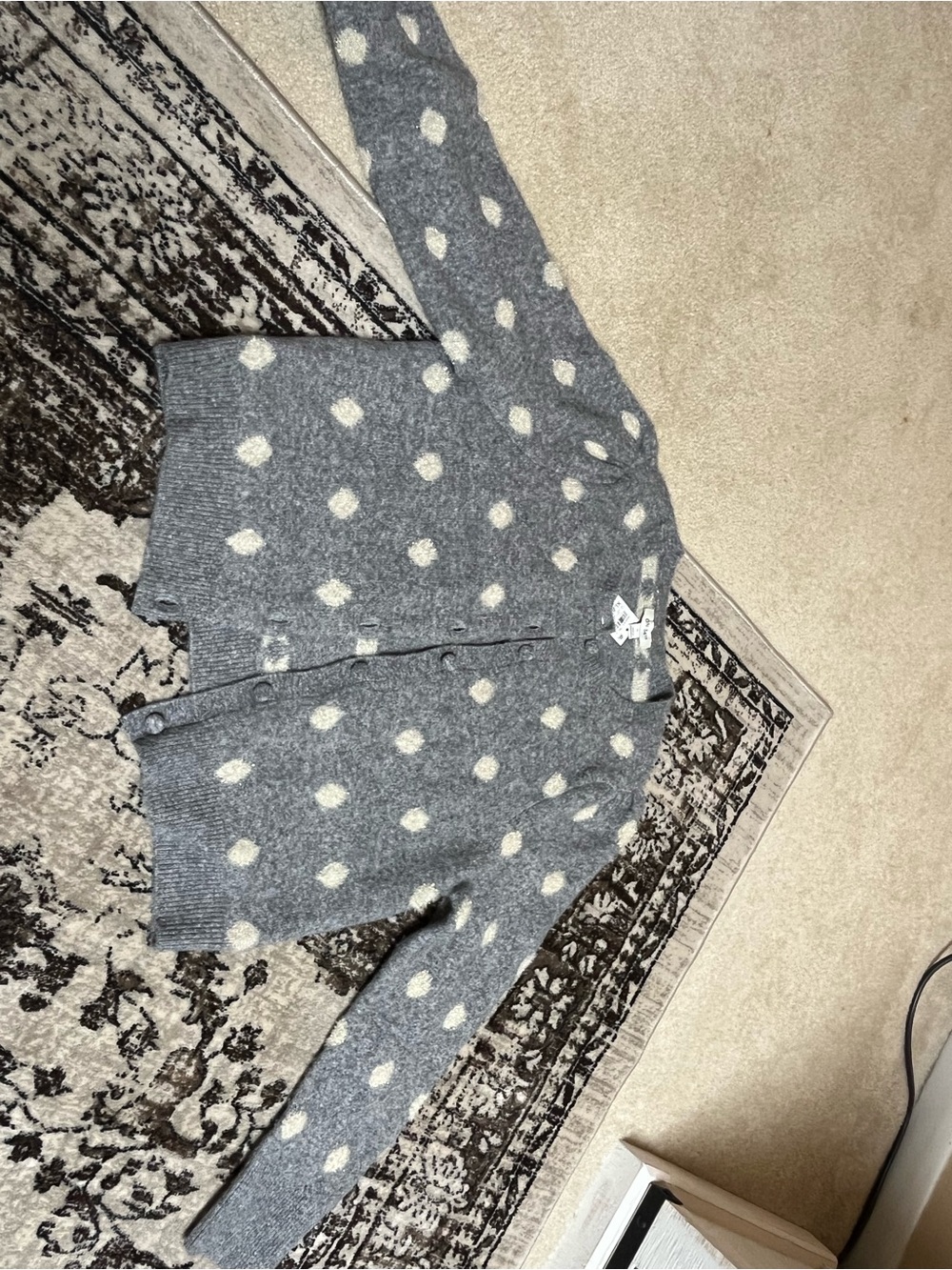 Soft Gray Polka Dot Button-Up Cardigan Sweater